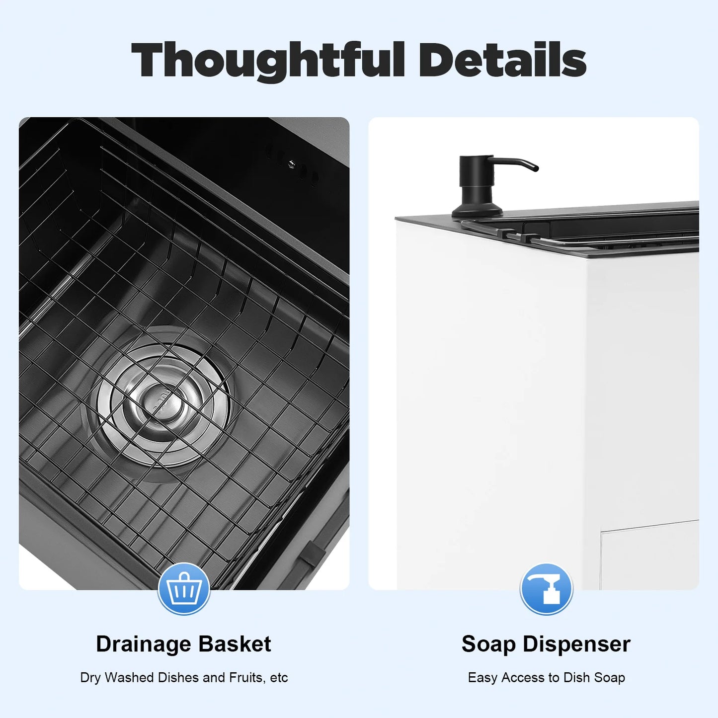 Bymaocar Stainless Steel Pull Out Kitchen Faucet With Double Basin