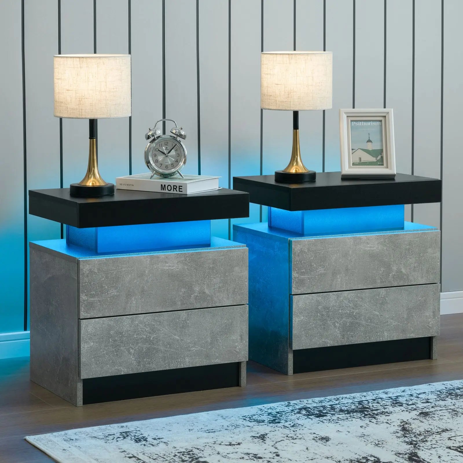 Cubehom LED Nightstands Set Of Two With Drawers Bedside Tables