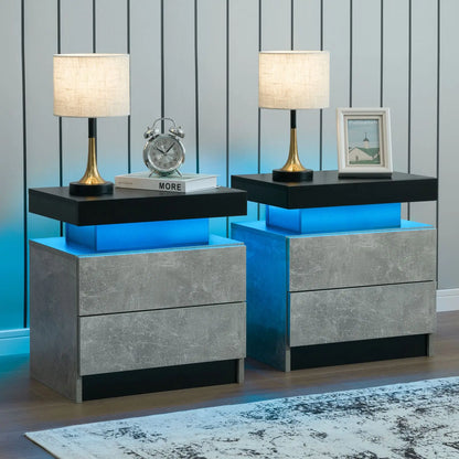 Cubehom LED Nightstands Set Of Two With Drawers Bedside Tables