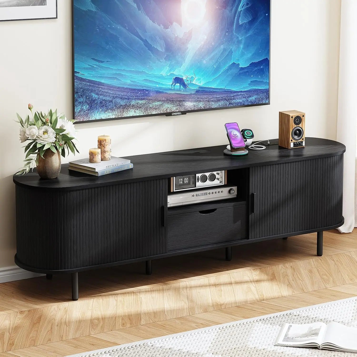ONBRILL TV Stand With Power Outlet TV Console And Storage