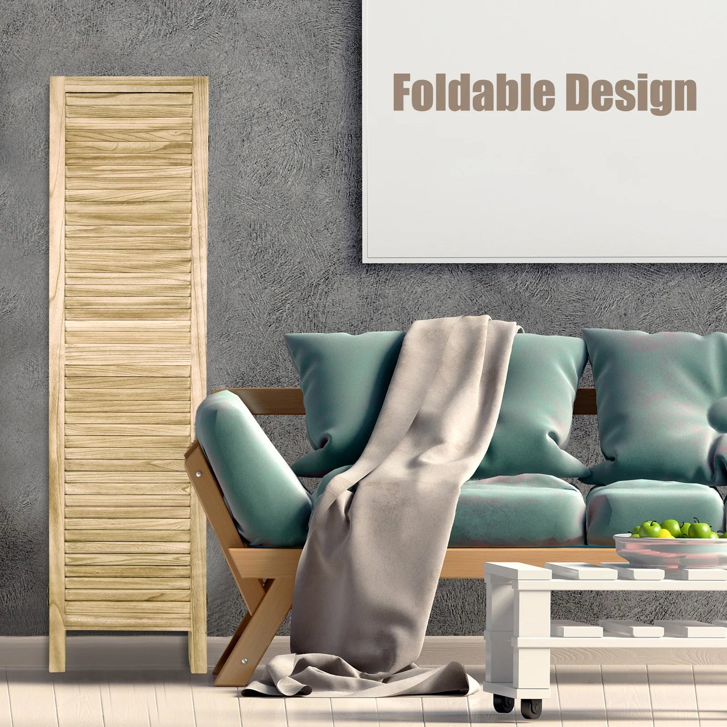 Wood Room Divider Folding Privacy Screen Freestanding Louvered Screen