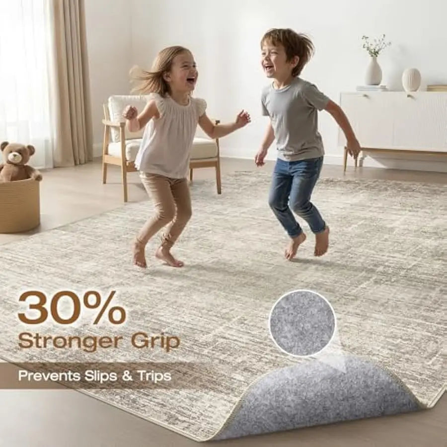 Area Rug For Living Room Washable Neutral Abstract Design