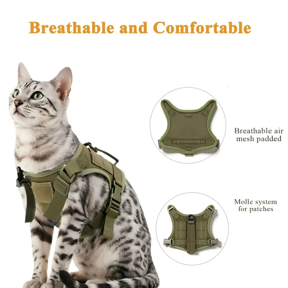 Tactical Cat Harness Adjustable And Leash Set Escape Proof Soft Mesh With Handle