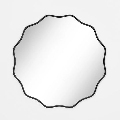 BEAUTYPEAK Wavy Round Decorative Bathroom Mirror With Deep Frame