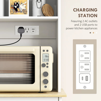 Homcom Modern Kitchen Pantry Storage Cabinet With Charging Station
