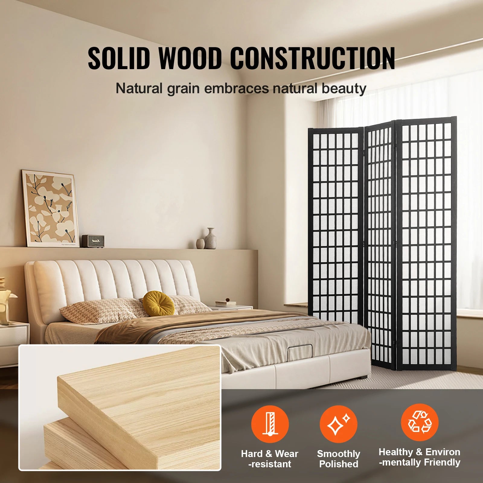 SucceBuy Wood Folding Privacy Screen 3 Panel Room Divider