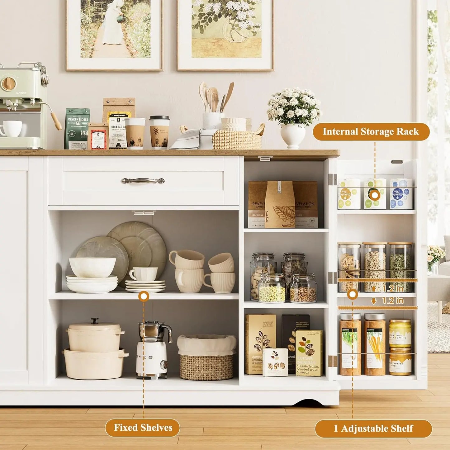 Guangbai Kitchen Island Cart With Storage And Wheels 2 Drawers