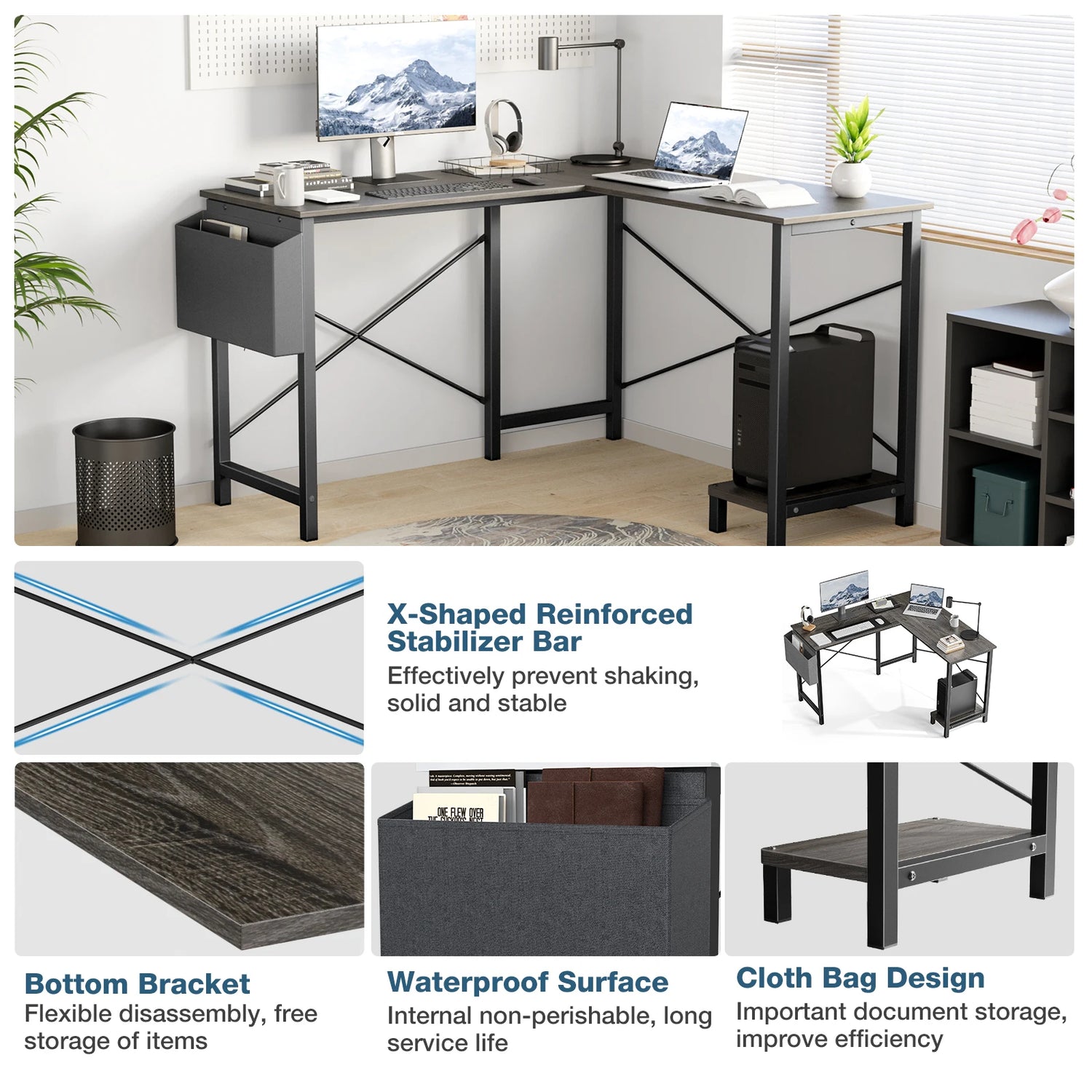 Jhk L Shape Gaming Computer Desk With Storage Shelf