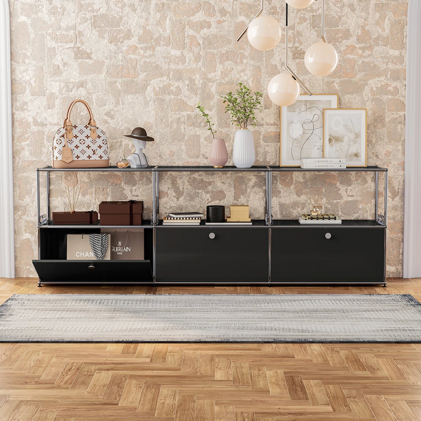 Modern TV Stand Storage Cabinet Stainless Steel Organizer