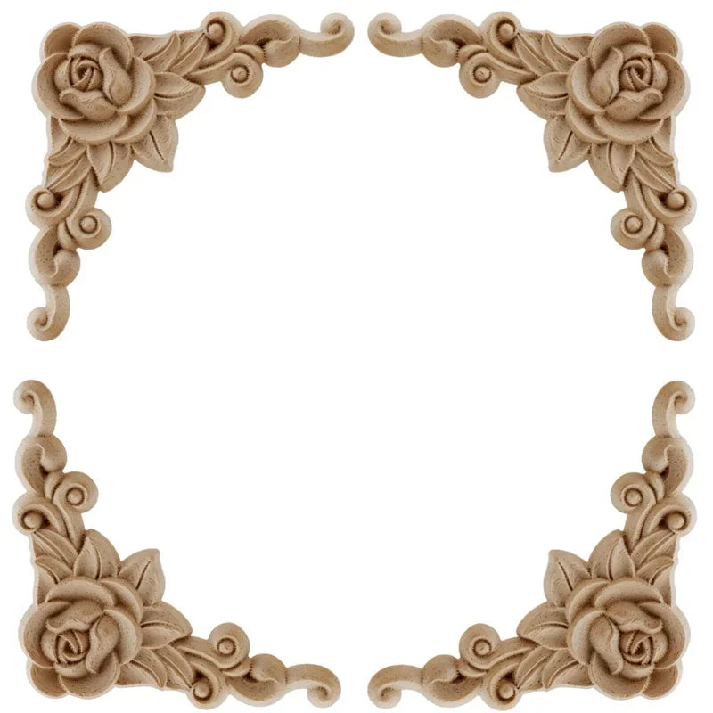 Natural Floral Wooden Figurines Set For Frames And Woodcarving Decor
