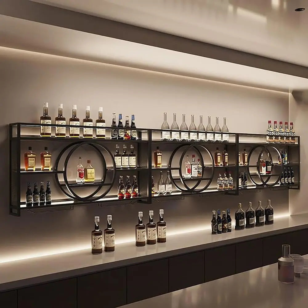 Wall Mounted Wine Rack With LED Light And Glass Holder