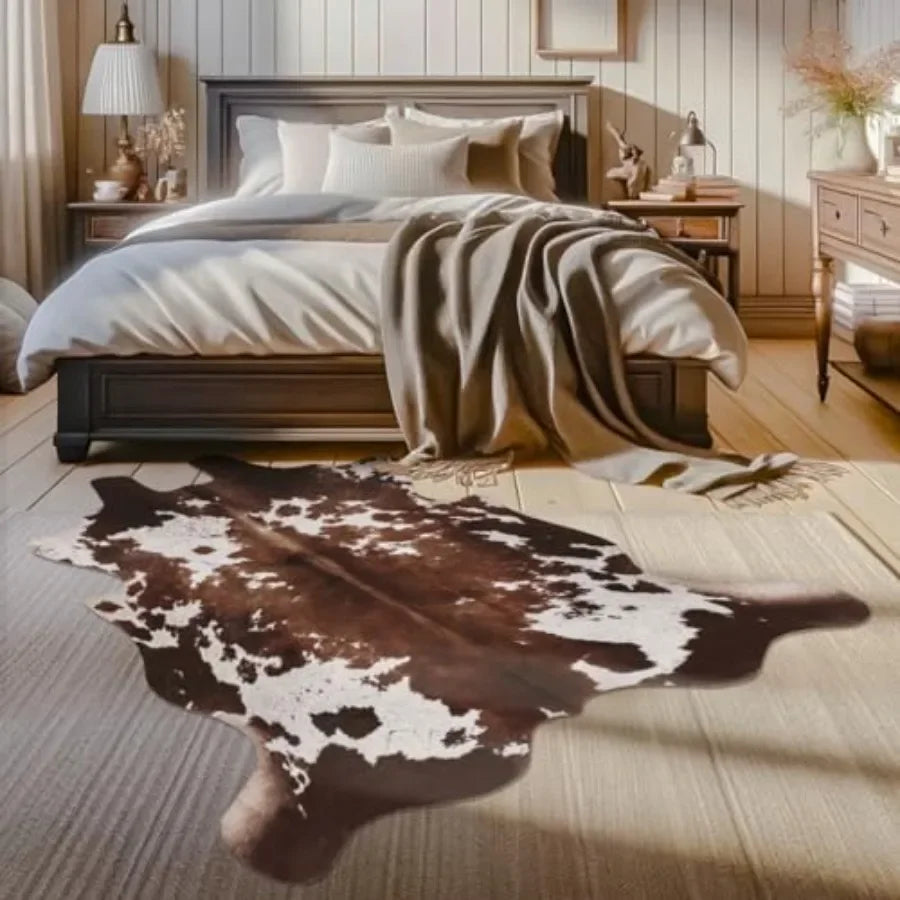Faux Cowhide Cow Print Rug With Anti Slip Rubber Backing