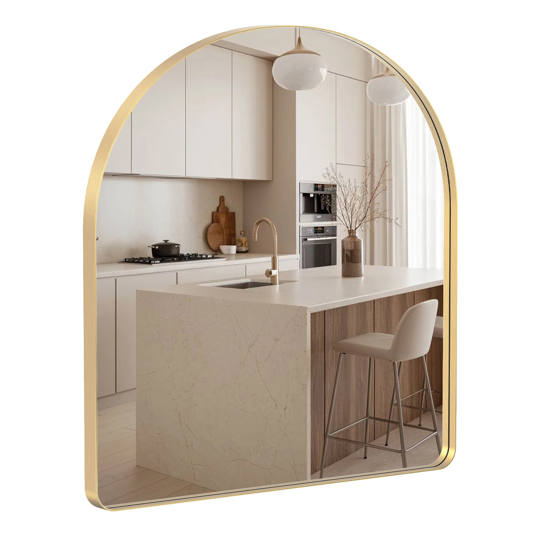 JHK Groove Arched Wall Mount Vanity Mirror For Modern Bathroom