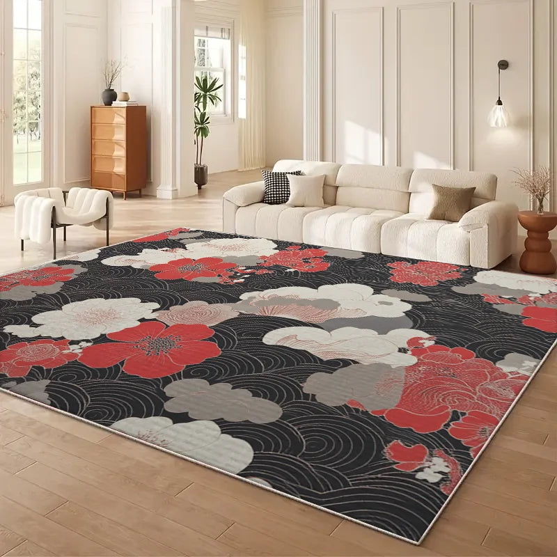 VIKAMA Chinese Style Floral Sofa Area Rug Modern Living Room Mat