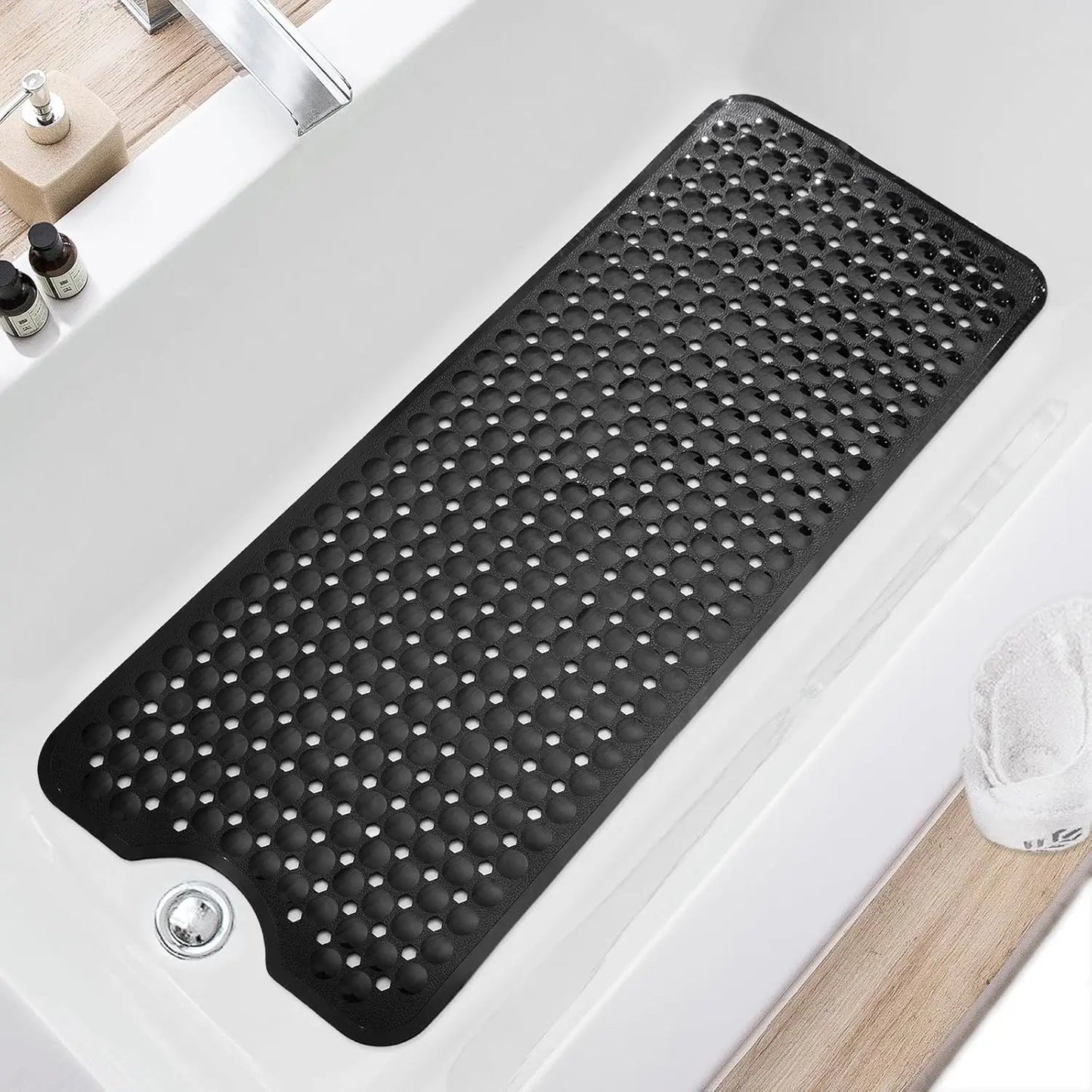 Non Slip Bath Tub Mat With Drain Holes And Suction Cups