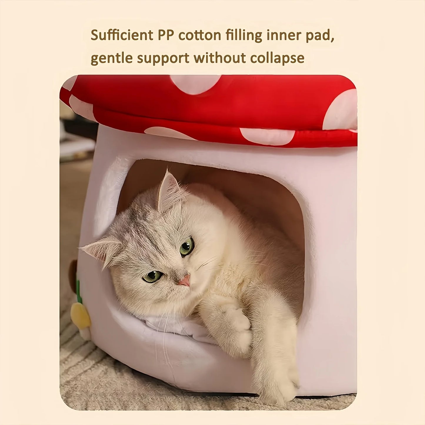 NONECN Mushroom Cat Bed Indoor Cat Cave With Washable Cushion