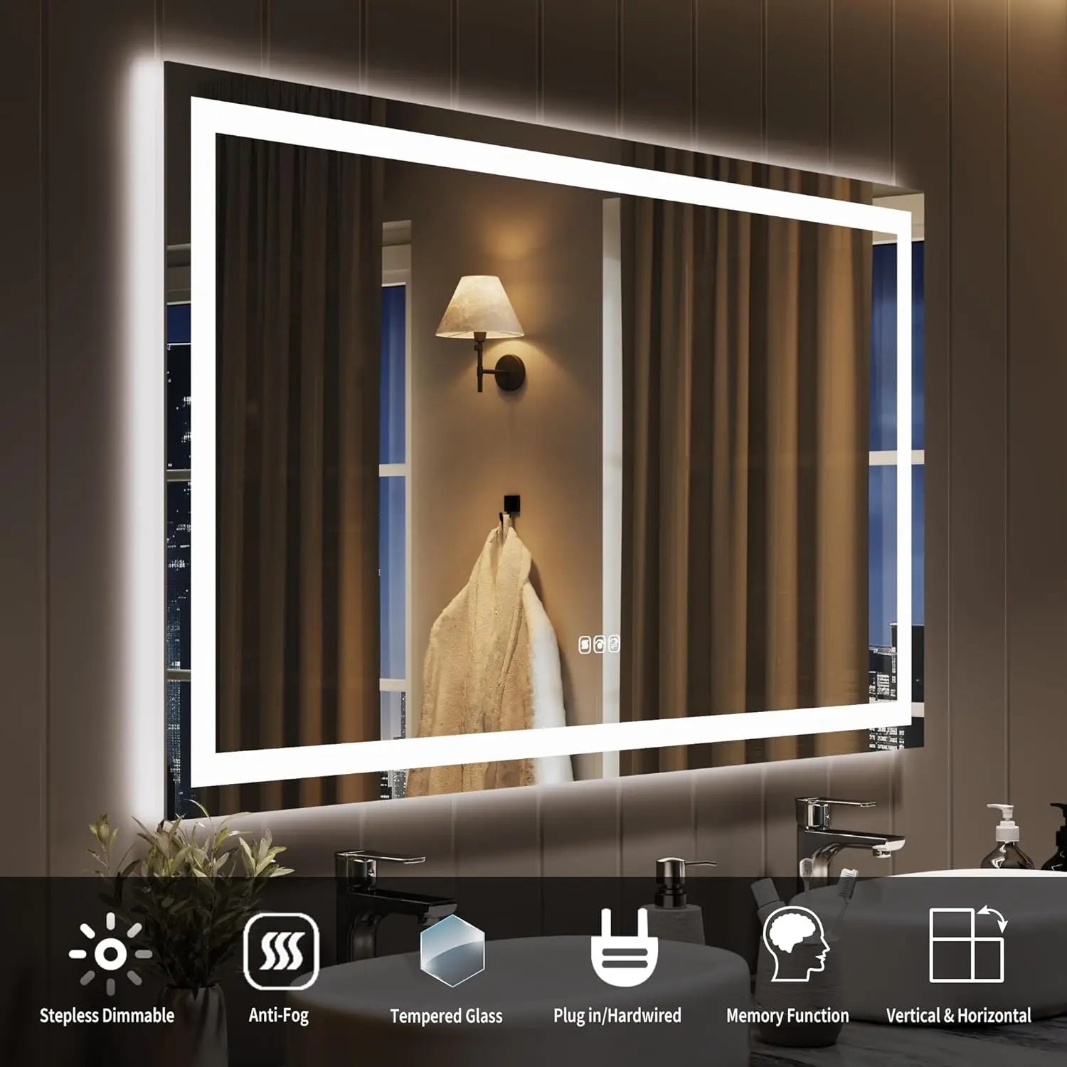 TWISTER.CK LED Bathroom Mirror With Memory Anti Fog Dimmable