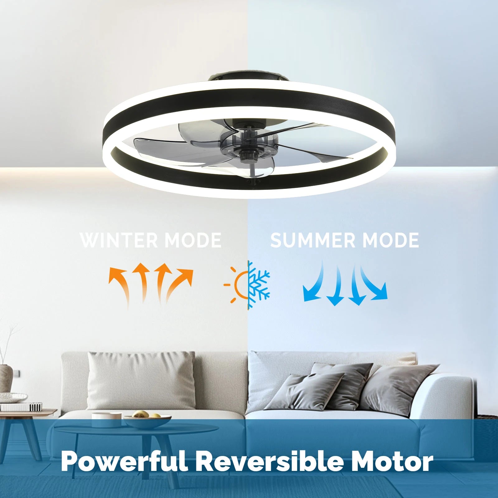 Orison Modern Low Profile Flush Mount LED Ceiling Fan