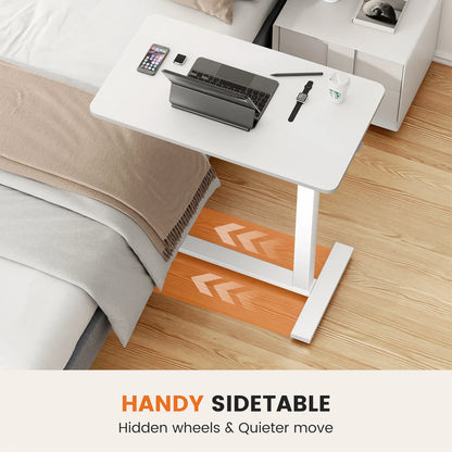 JHK Overbed Bedside Table With Hidden Wheels And Adjustable Height