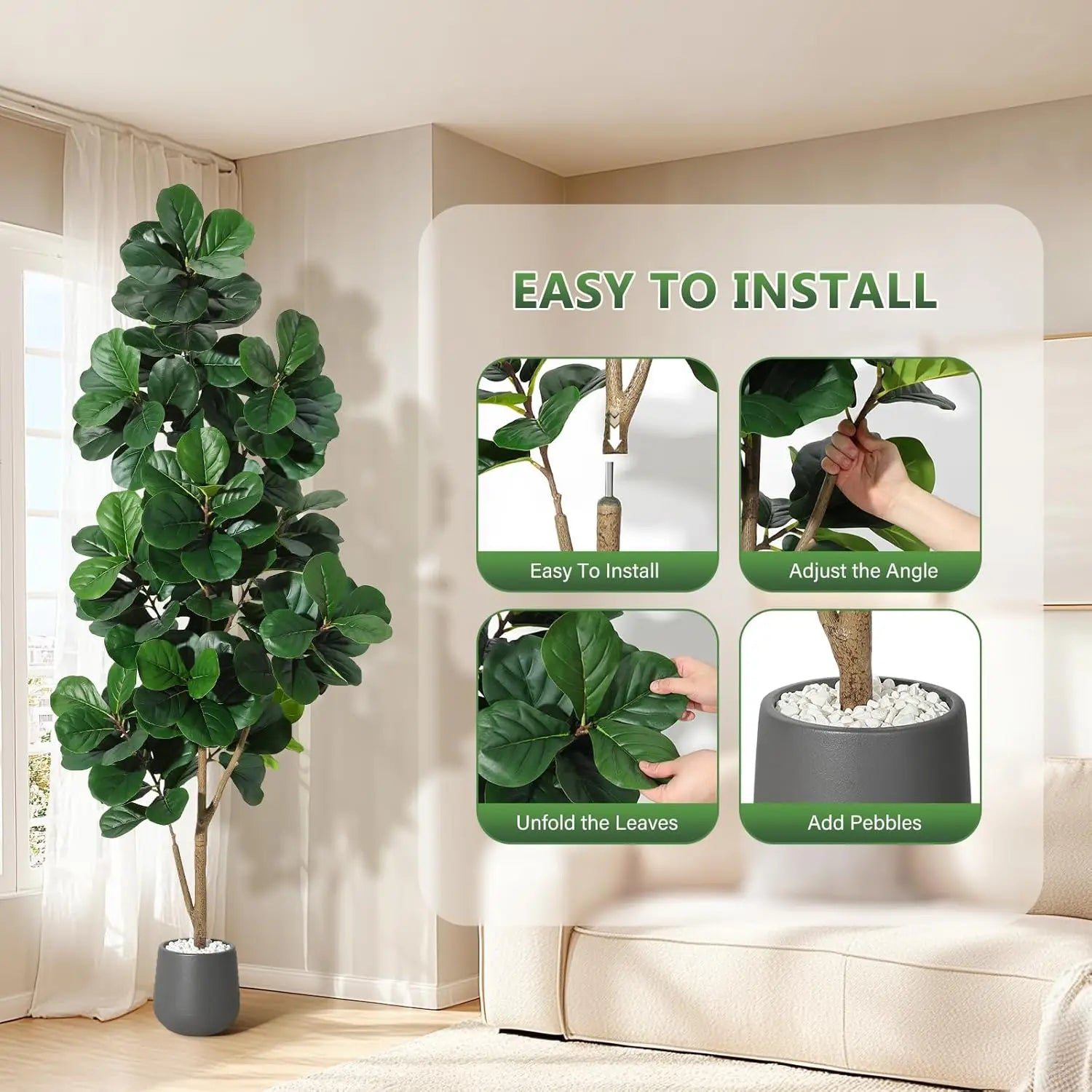HiMISSCN Fiddle Leaf Fig Tree Artificial In Planter Pot