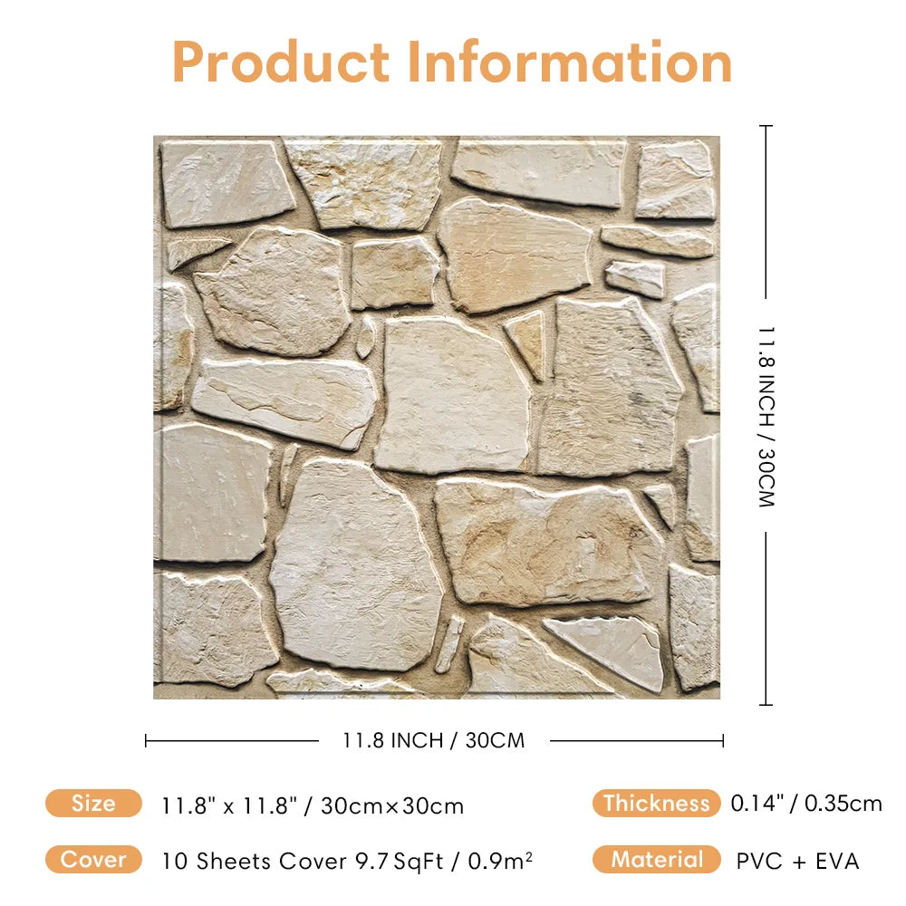 COMSTICKC CN 3D PVC Faux Stone Waterproof Wall Panels