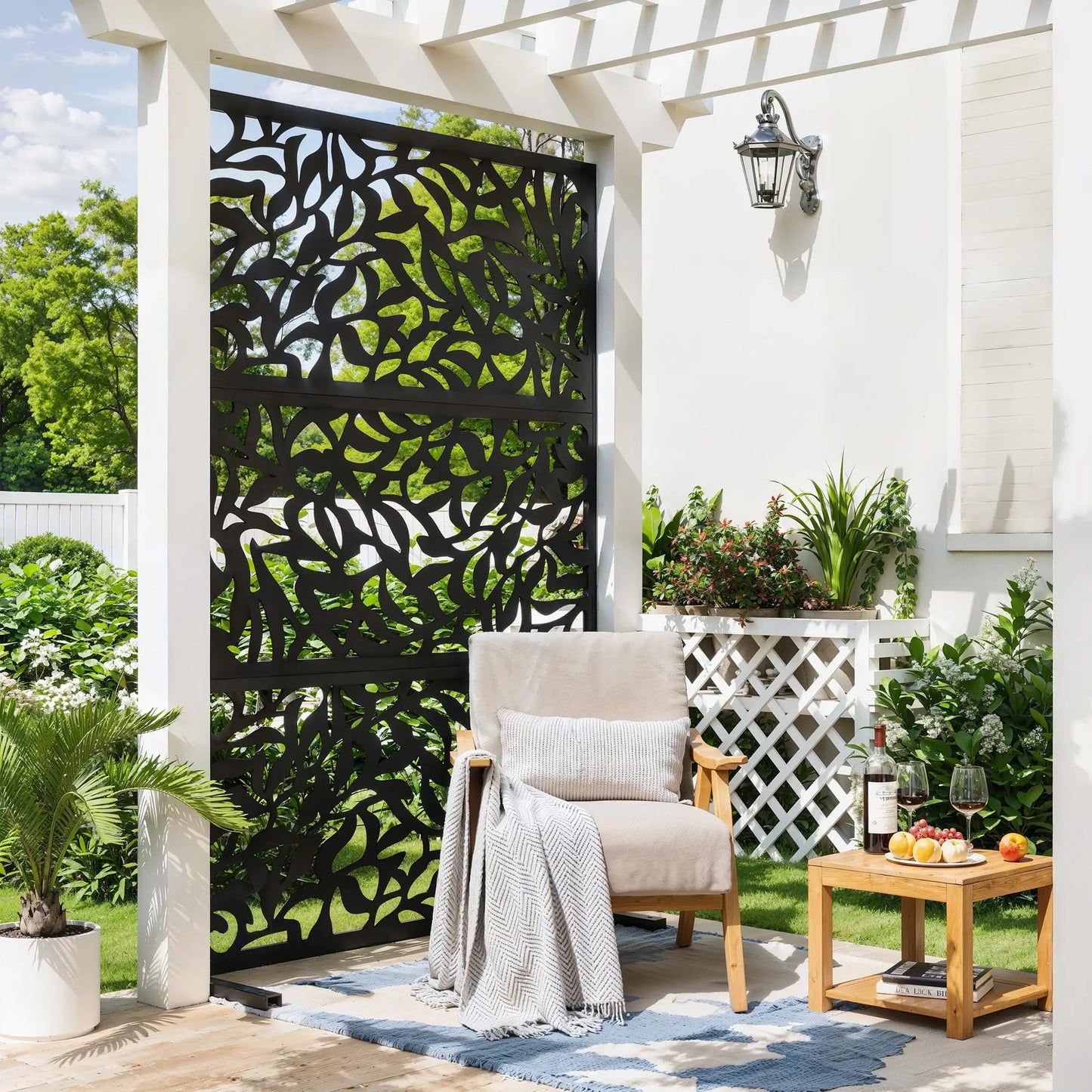 HiMISS Outdoor Metal Privacy Screen Freestanding Laser Cut Fence Panel