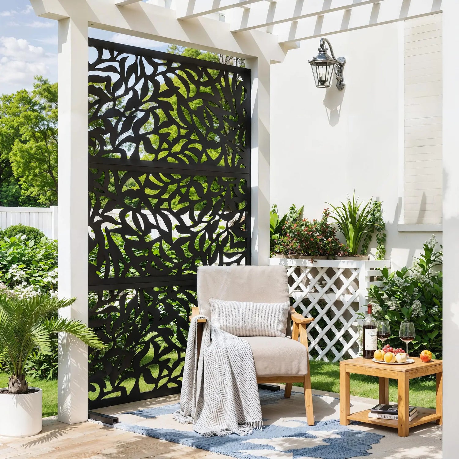 HiMISS Outdoor Metal Privacy Screen Freestanding Laser Cut Fence Panel