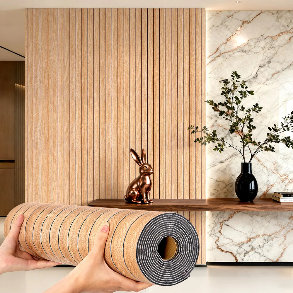 TRINTION Peel and Stick PVC Slat Wall Panel Wood Grain