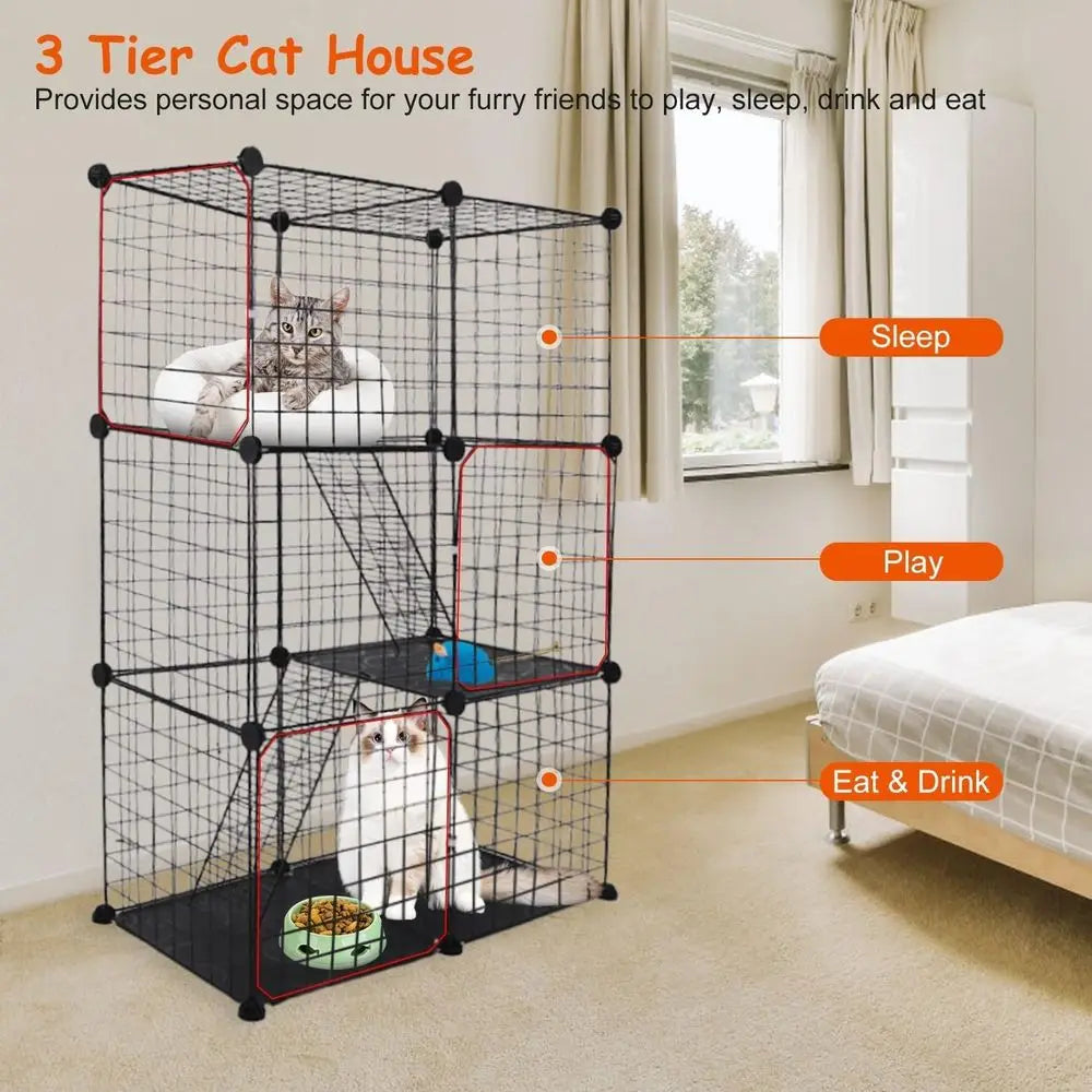 Three-Tier Indoor Cat Enclosure With DIY Playpen And Ladders