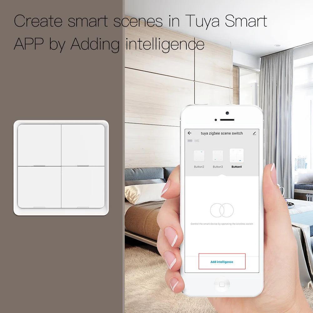 MOES ZigBee 12-Scene 4-Gang Push-Button Controller For Tuya Smart