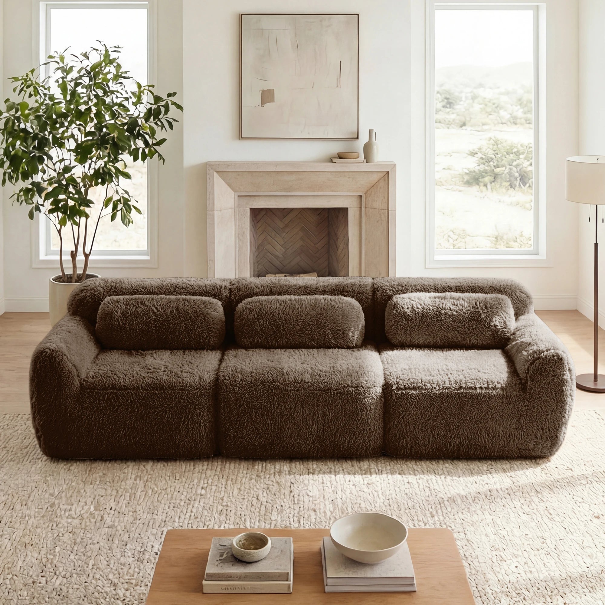Modern Plush Modular Sectional Sofa With Pillows