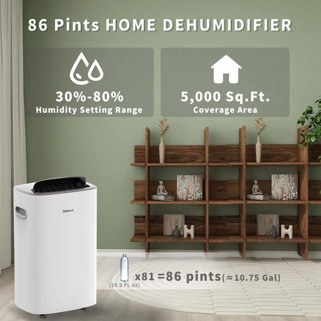 Shinco 86 Pint Dehumidifier For Basements And Large Rooms With Drain Hose