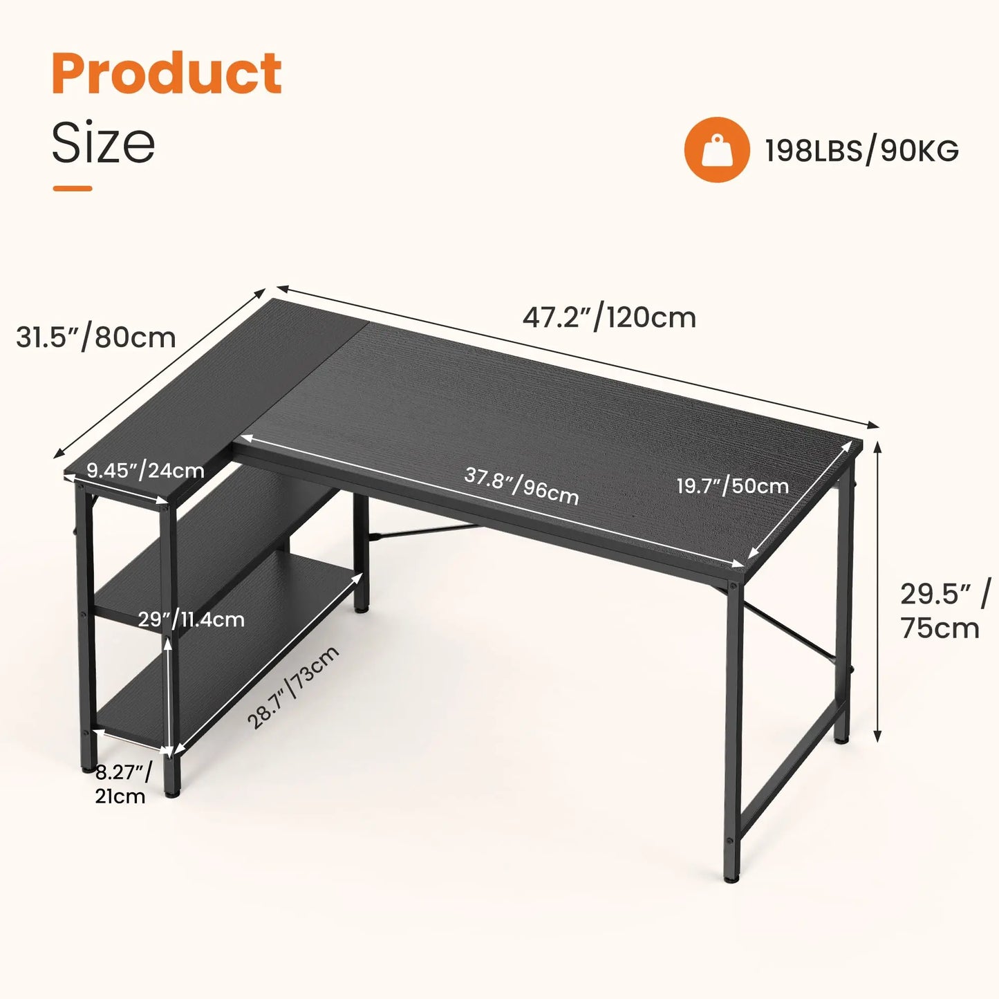 JHK L Shaped Desk With Reversible Storage Shelves For Home Office Computer Desk