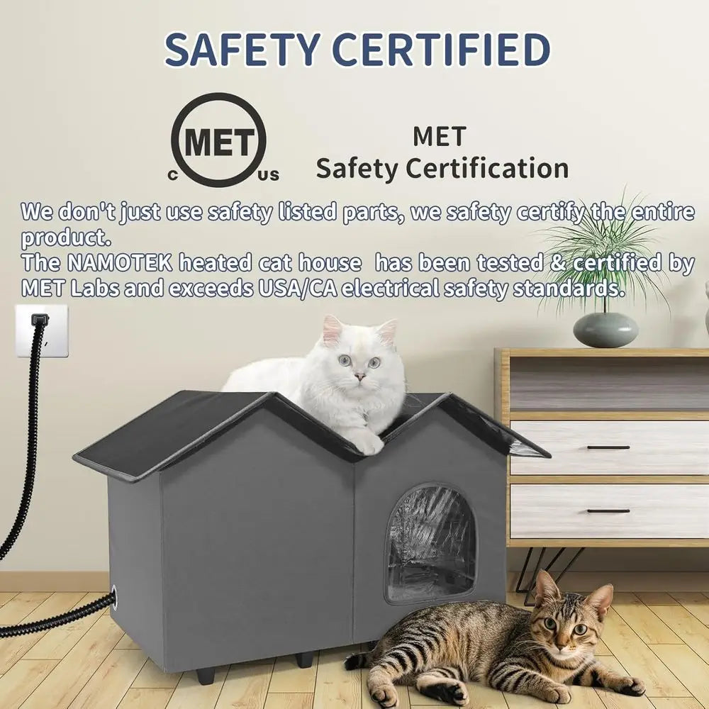 Heated Cat House With Elevated Bed For Indoor Outdoor Use Insulated Waterproof