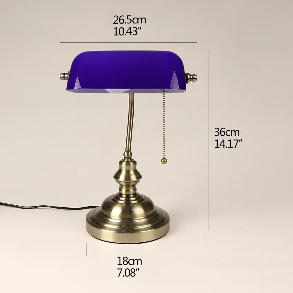 Newrays Glass Banker's Desk Lamp With Zipper Switch, E27 Base