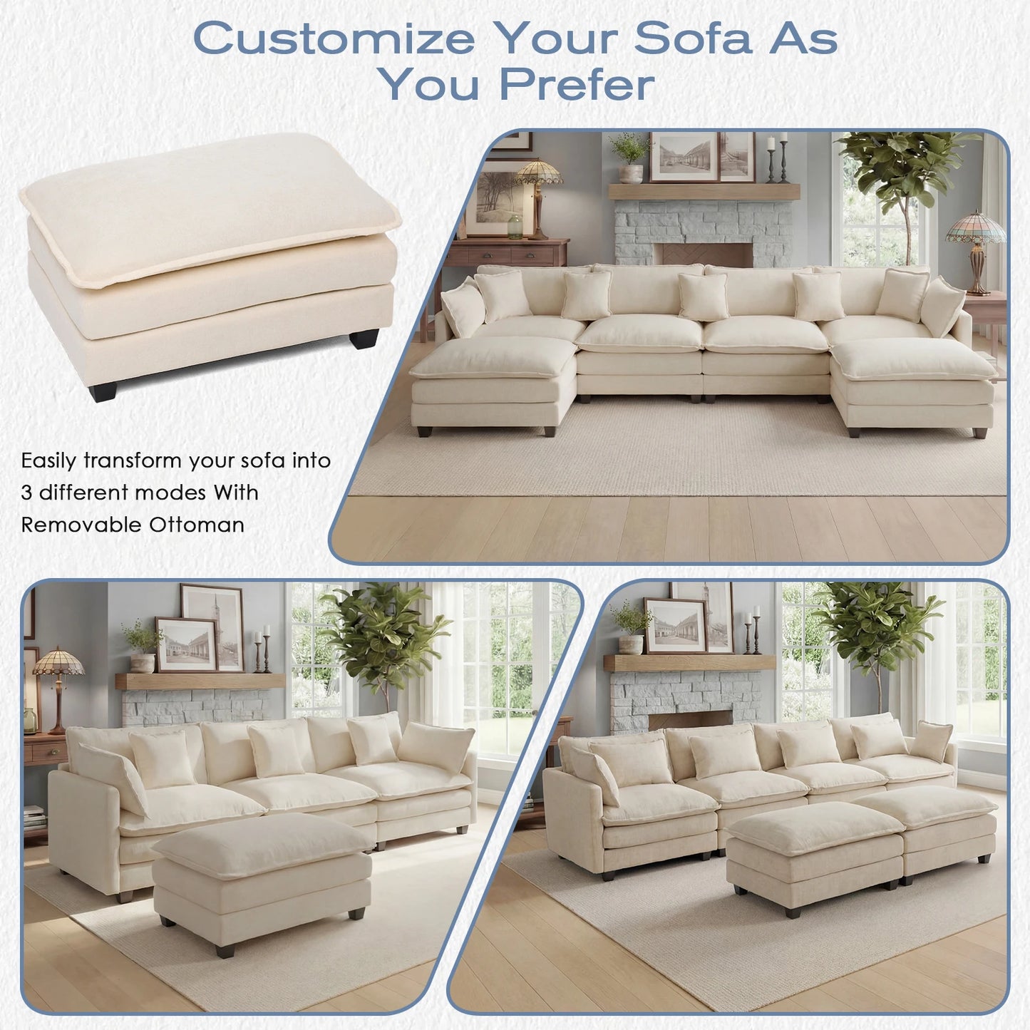 Modular Sectional Sofa With Ottoman For Living Room
