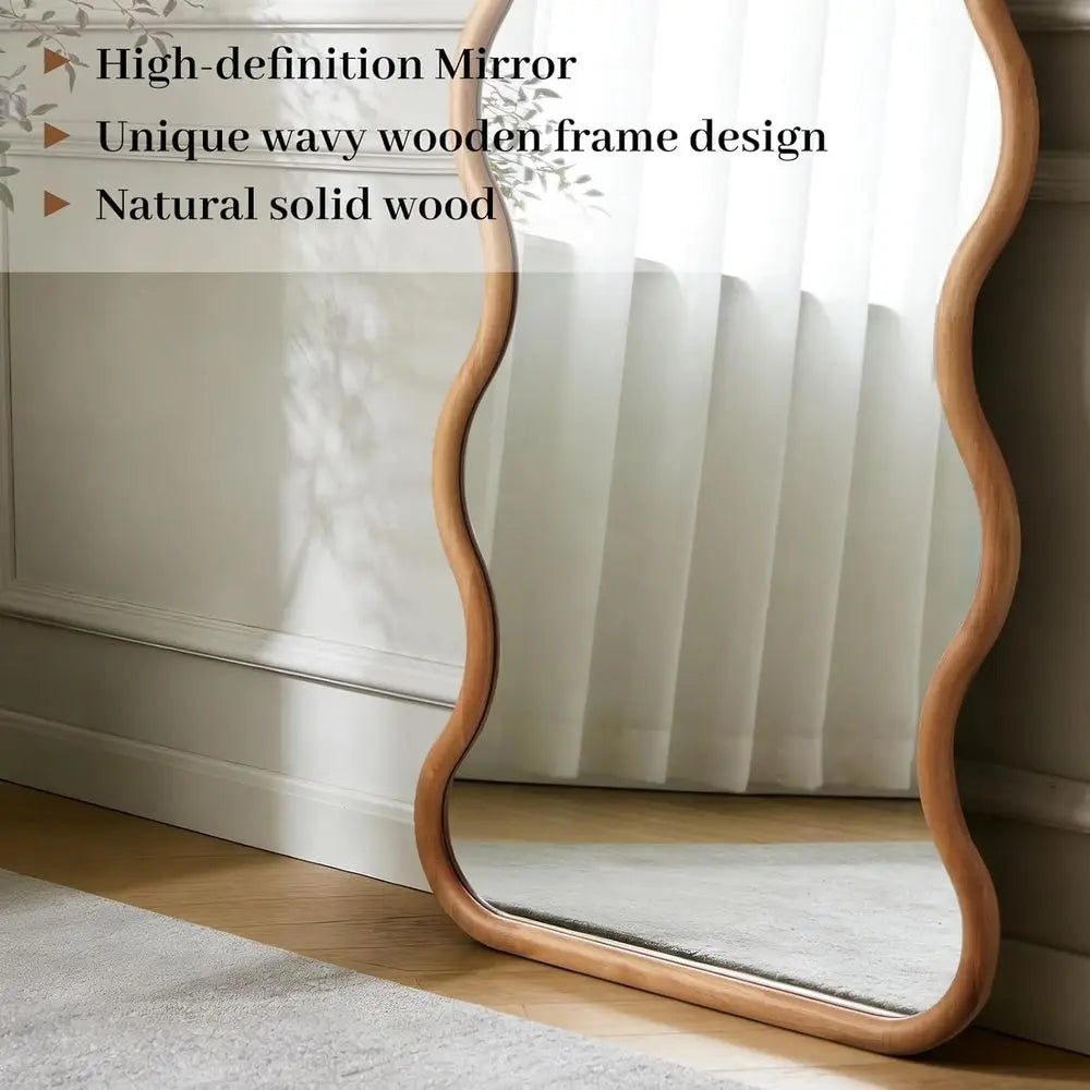 Natural Wood Arched Mirror Boho Style Wall Mounted Decor