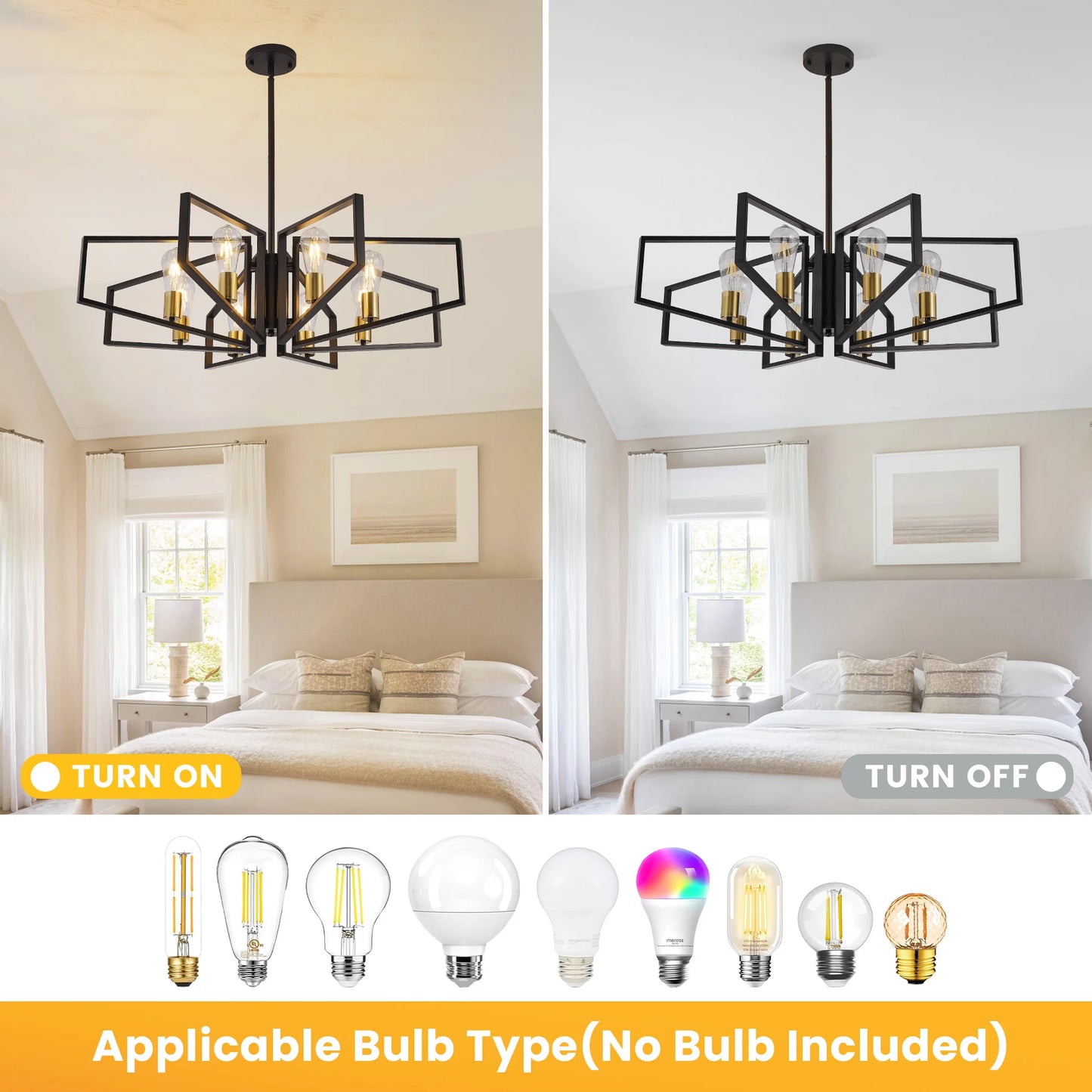 Modern 8 Light Geometric Chandelier With Adjustable Height Pendant