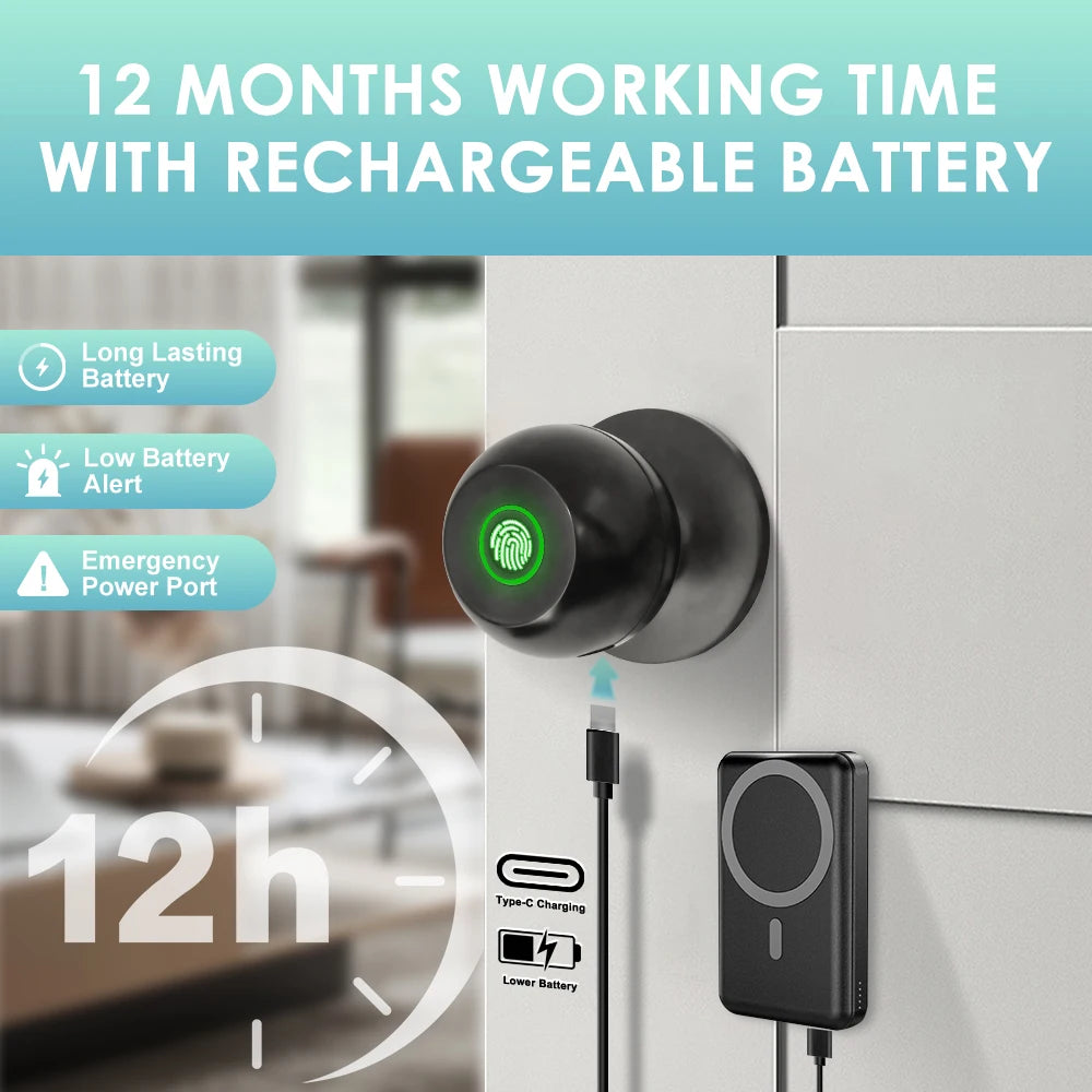 YFK Tuya Smart Fingerprint Door Lock With Bluetooth Keyless Entry