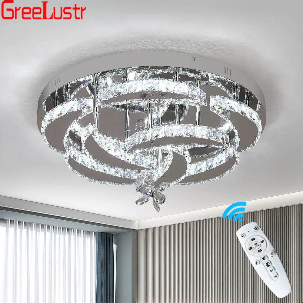 GreeLustr Flower Crystal LED Ceiling Chandelier With Dimmable RC