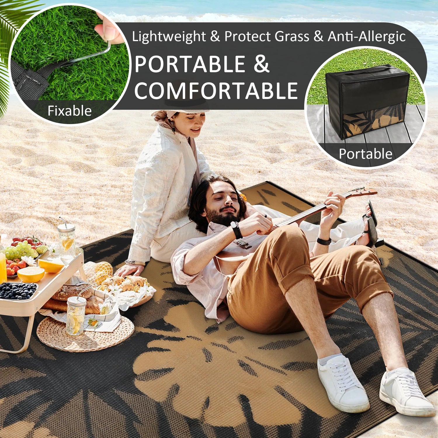 Outdoor Rug Waterproof Recycled Plastic Straw Patio Carpet