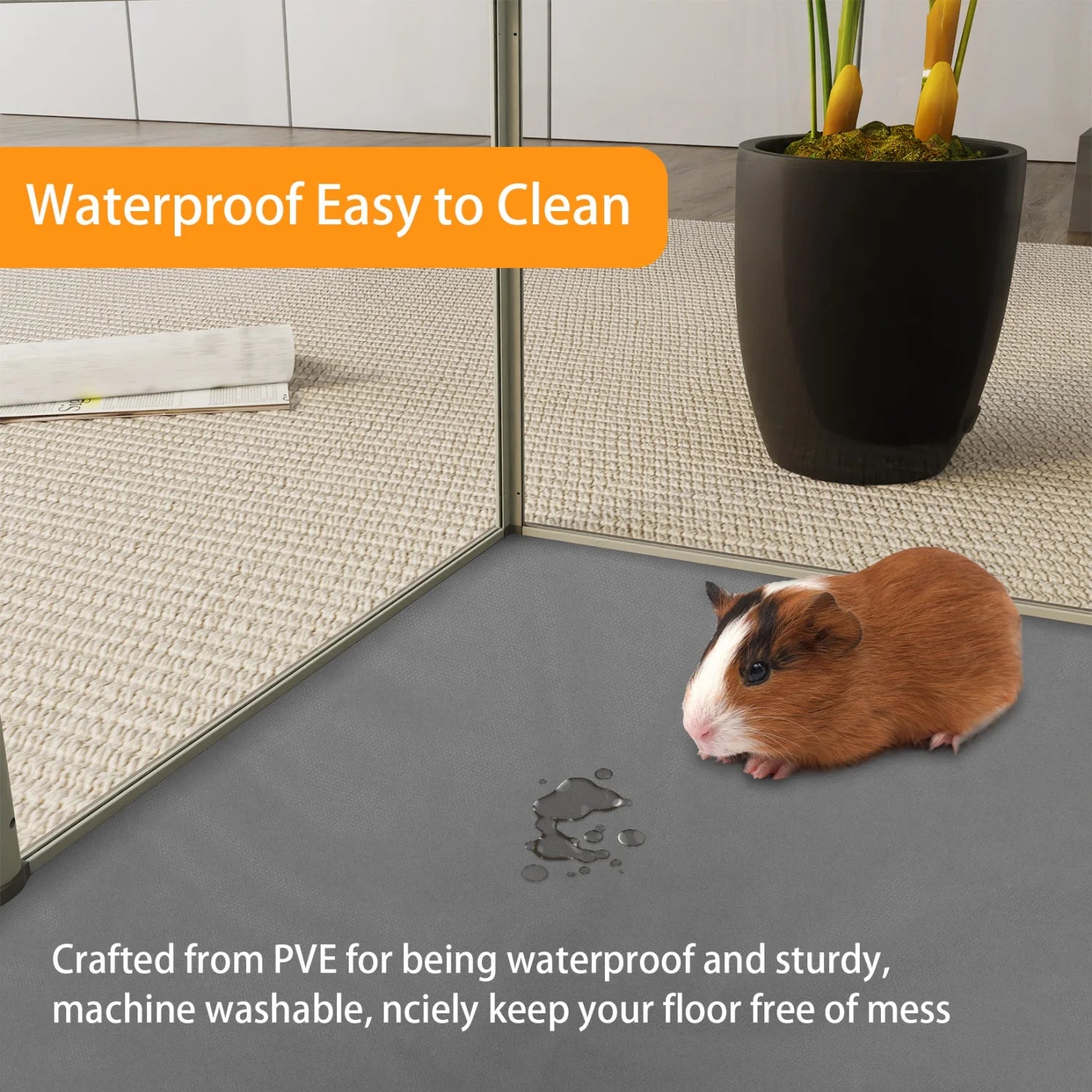 Clear Acrylic Hamster Play Pen 6 Panels Enclosure With Waterproof Floor Pad
