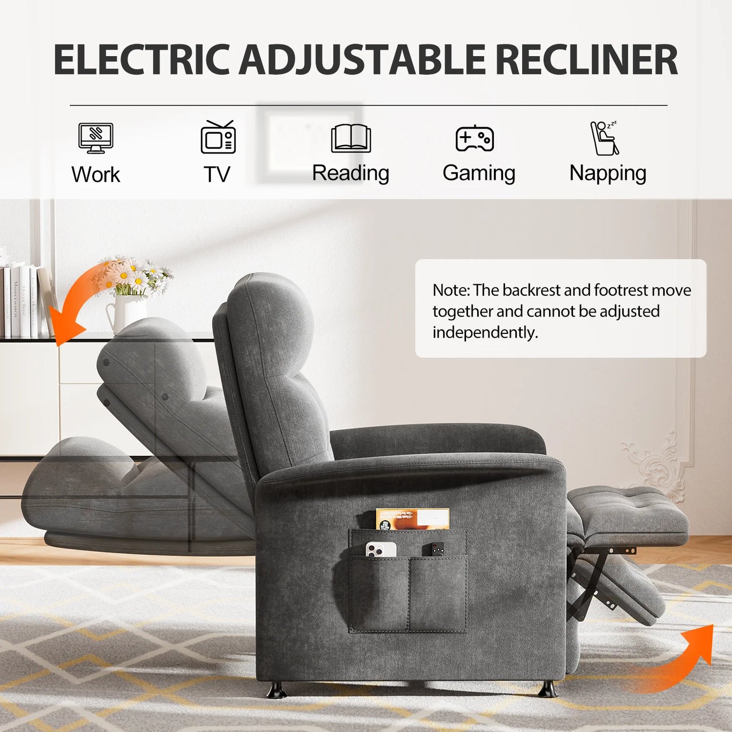 Power Recliner Chair With Heated Massage For Adults Fabric Upholstery