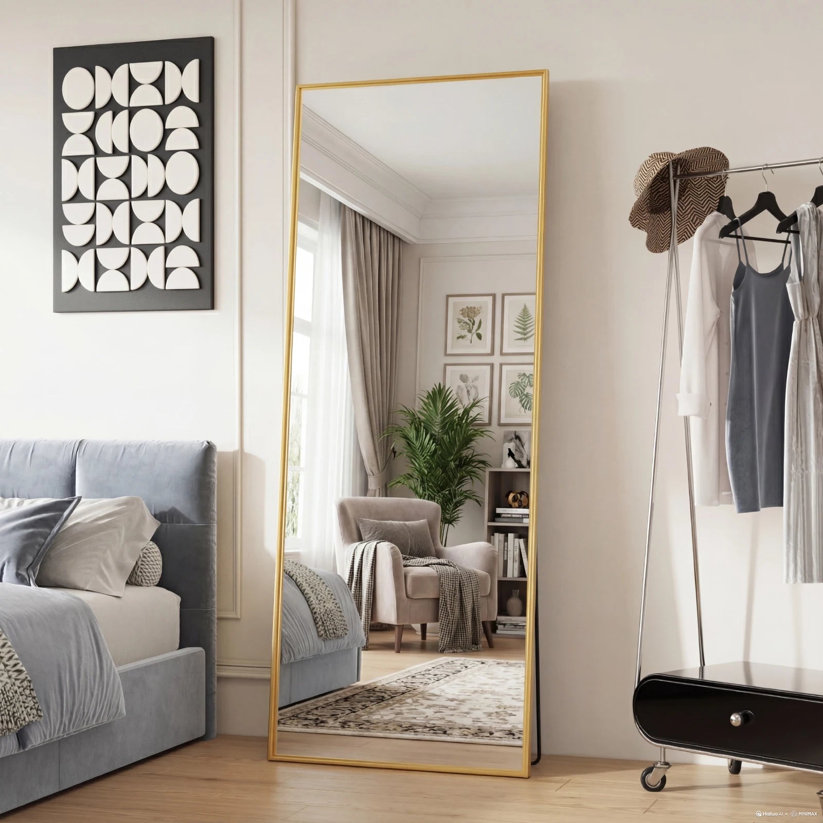JHK Floor Mirror With Aluminum Frame Wall Mounted Or Stand