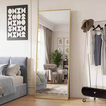 JHK Floor Mirror With Aluminum Frame Wall Mounted Or Stand