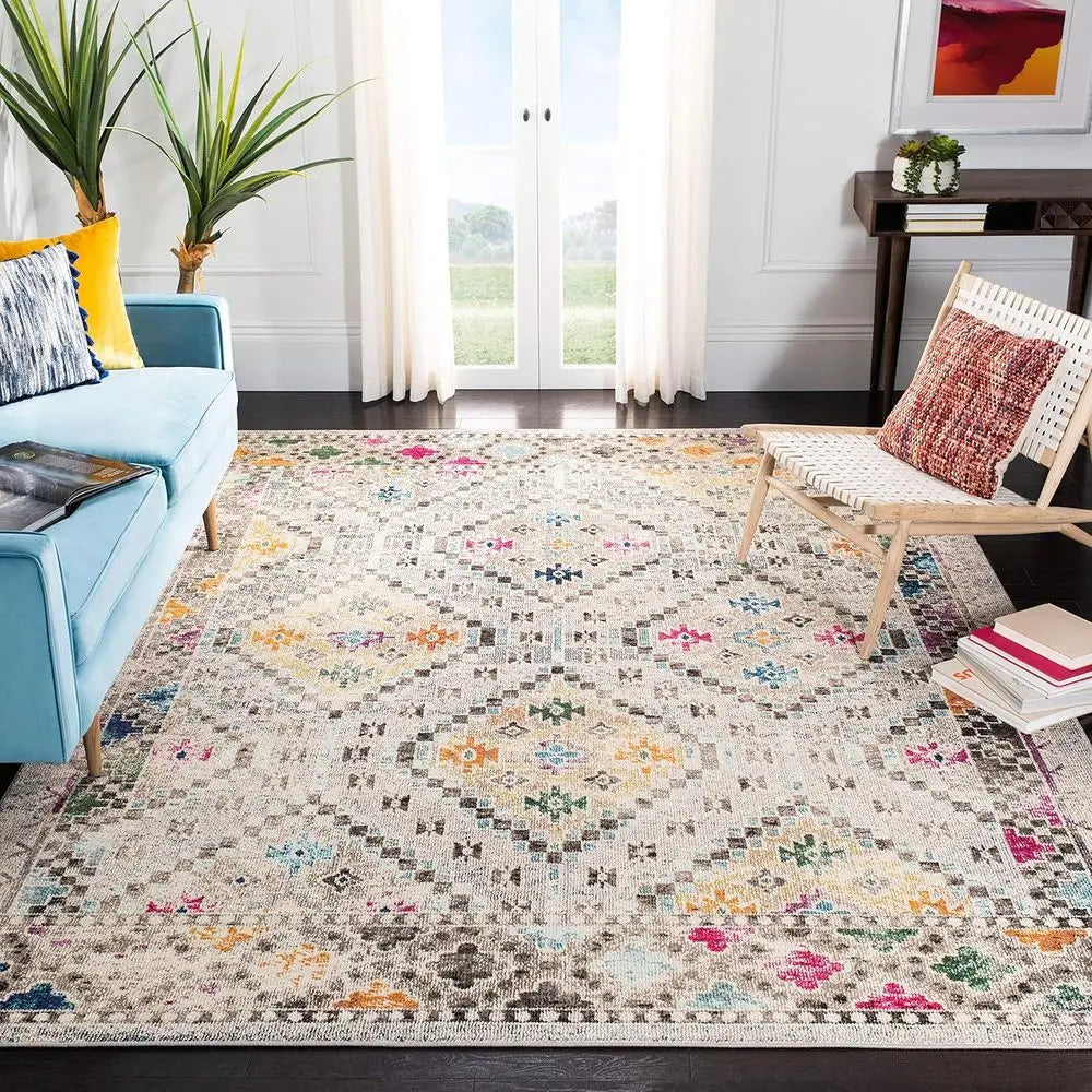 Boho Diamond Distressed Area Rug Non-Shedding Easy Care High Traffic