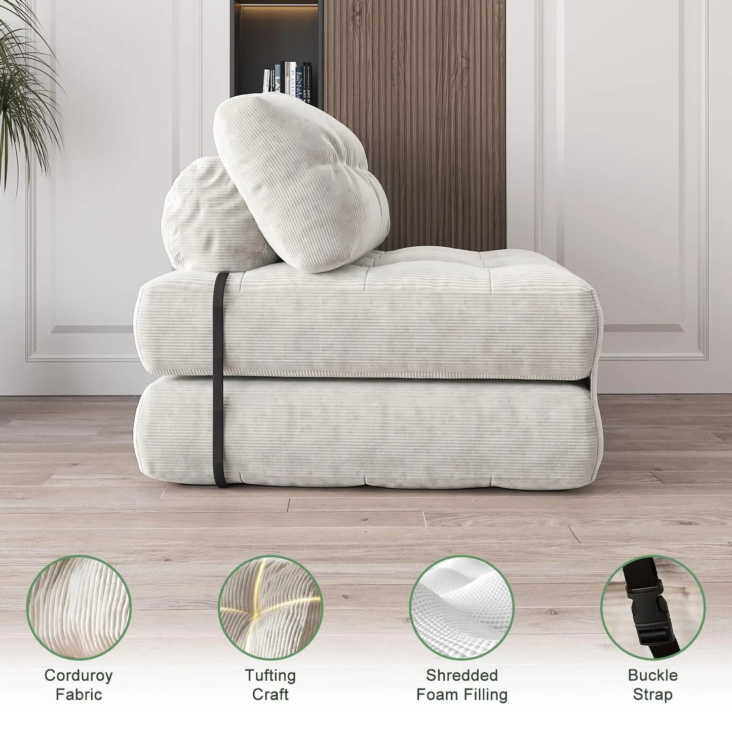 HiMISS Folding Sofa Bed Futon Couch With Pillow Back Support