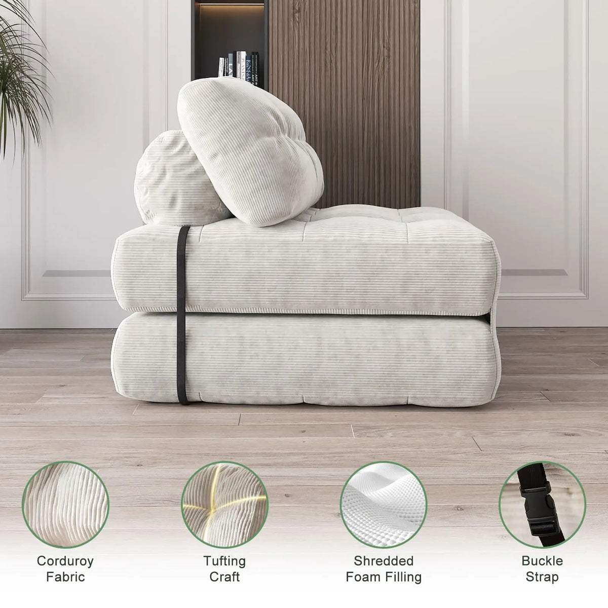HiMISS Folding Sofa Bed Futon Couch With Pillow Back Support