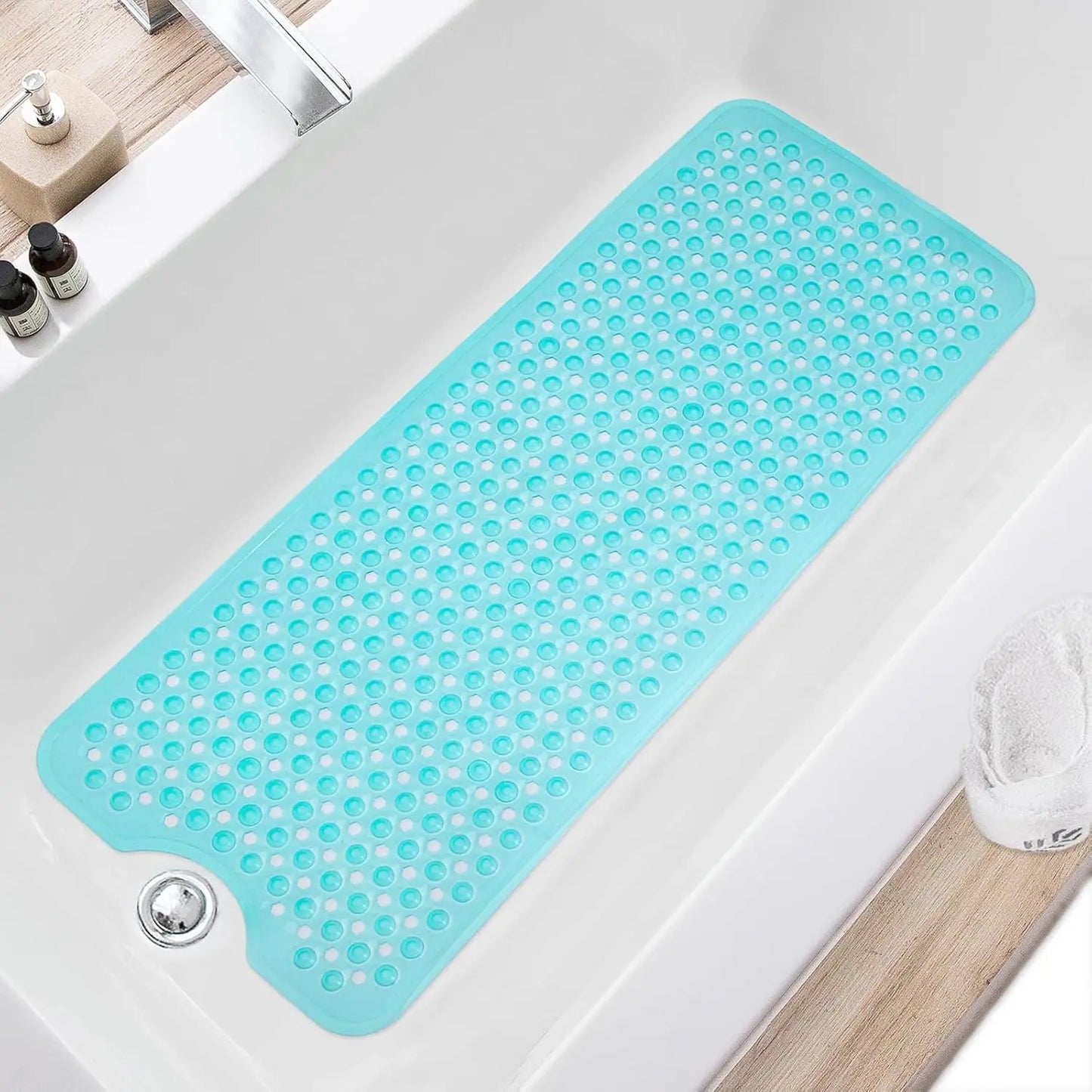 Non Slip Bath Tub Mat With Drain Holes And Suction Cups