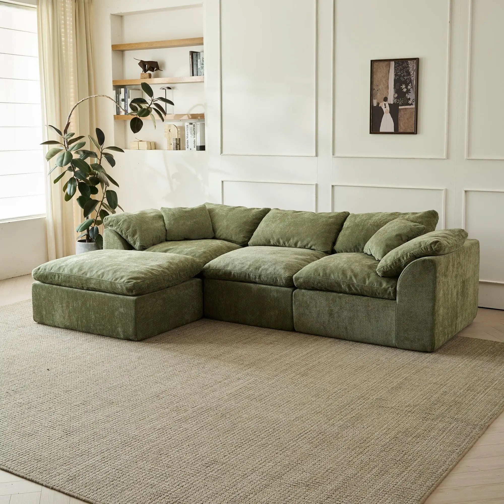 Yeflixvrau Modern Cloud L-Shaped Sofa With Ottoman